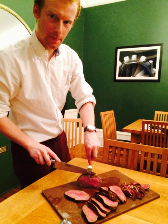 My good friend Sabatier making short work of dear Buttercup. A delicious beef fillet for five.
